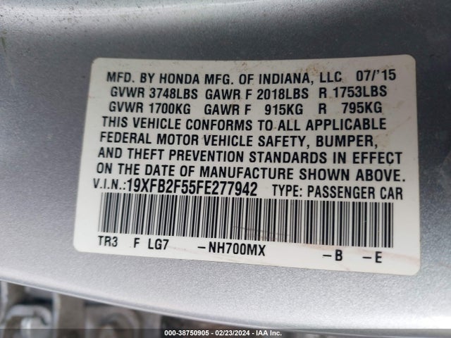 Honda Civic Lx 2015 19XFB2F55FE277942 Image 9