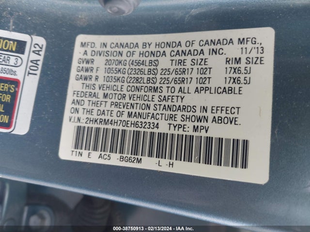 Honda Cr-v Ex-l 2014 2HKRM4H70EH632334 Image 9