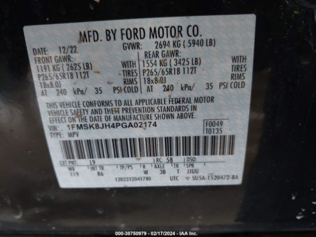 1FMSK8JH4PGA02174 Ford Explorer Timberline