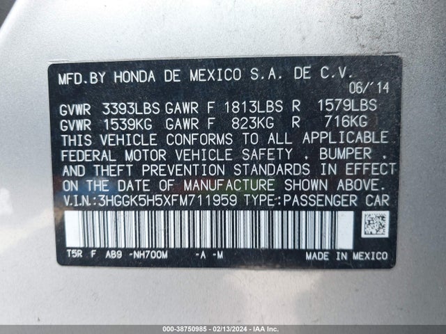 Honda FIT LX 2015 3HGGK5H5XFM711959 Image 9