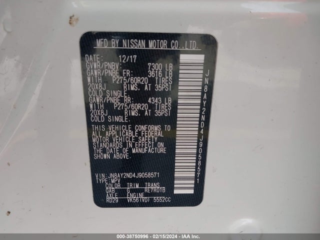 Nissan Armada Platinum 2018 JN8AY2ND4J9058571 Image 9