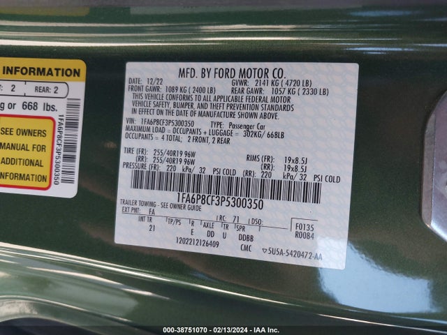 Ford Mustang Gt Fastback 2023 1FA6P8CF3P5300350 Image 9