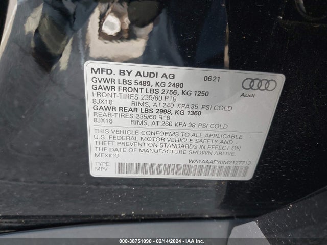WA1AAAFY0M2127713 Audi Q5 Premium 45 Tfsi Quattro S Tronic