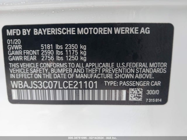 BMW 540i Xdrive 2020 WBAJS3C07LCE21101 Image 9