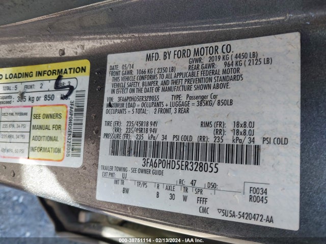Ford FUSION SE 2014 3FA6P0HD5ER328055 Image 9