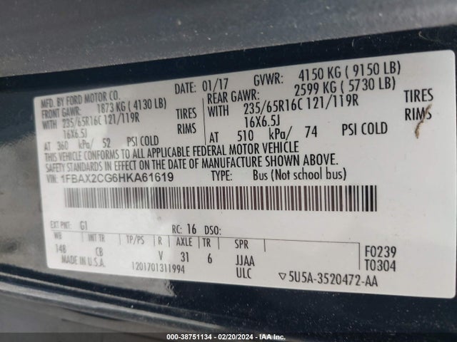 Ford Transit-350 Xlt 2017 1FBAX2CG6HKA61619 Image 9