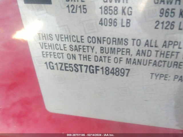 Chevrolet MALIBU 1LT 2016 1G1ZE5ST7GF184897 Image 9