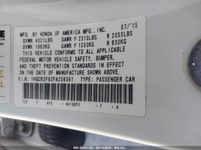 Honda Accord Ex-l 2015 1HGCR2F82FA256561 Image 9