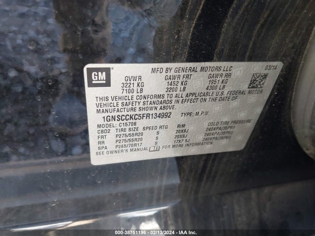 Chevrolet Tahoe Ltz 2015 1GNSCCKC5FR134992 Image 9