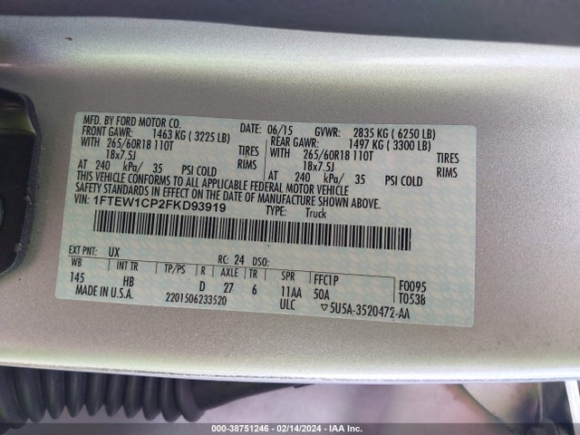 Ford F-150 Lariat 2015 1FTEW1CP2FKD93919 Image 9