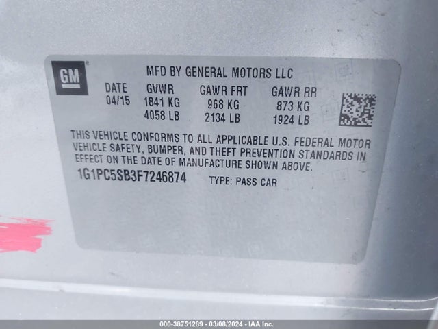 Chevrolet Cruze 1lt Auto 2015 1G1PC5SB3F7246874 Image 9
