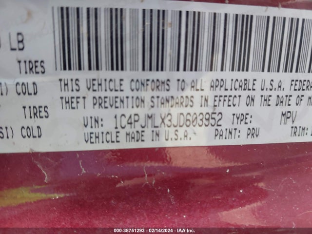 1C4PJMLX3JD603952 Jeep Cherokee Latitude Plus 4x4