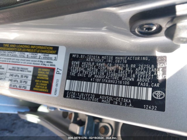 Toyota CAMRY SE 2017 4T1BF1FK8HU316106 Image 9