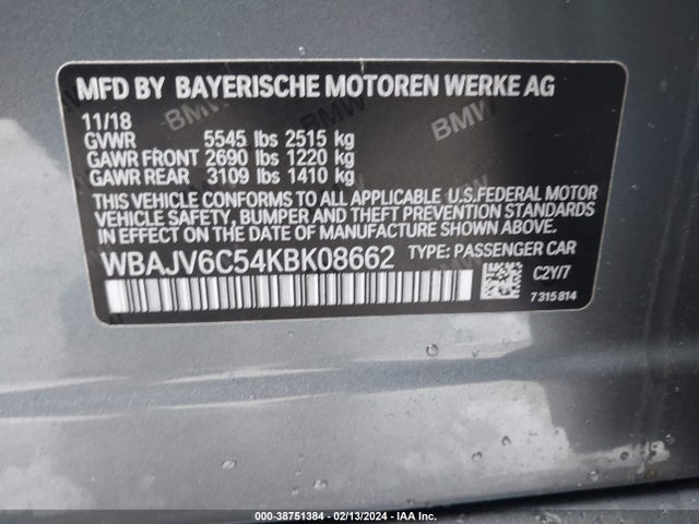 WBAJV6C54KBK08662 BMW 640i Gran Turismo Xdrive
