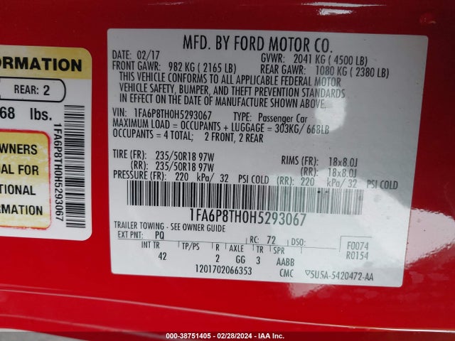 Ford Mustang Ecoboost 2017 1FA6P8TH0H5293067 Image 9