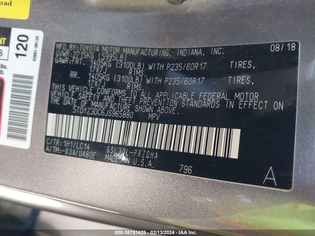 Toyota Sienna Xle 8 Passenger 2018 5TDYZ3DC6JS965880 Image 9