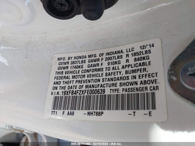 Honda CIVIC HYBRID 2015 19XFB4F2XFE000639 Image 9
