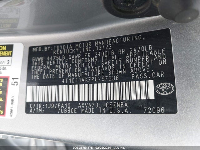 Toyota CAMRY LE 2023 4T1C11AK7PU797538 Image 9