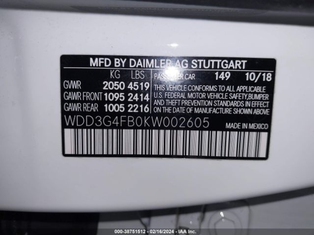 WDD3G4FB0KW002605 Mercedes-Benz A 220 4matic