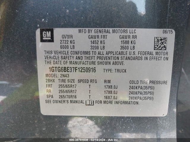 GMC CANYON SLE 2015 1GTG6BE37F1250916 Image 9