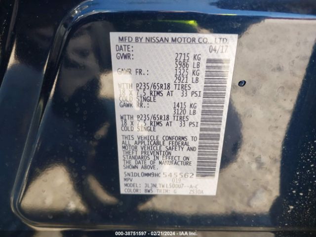 5N1DL0MM9HC545562 Infiniti QX60