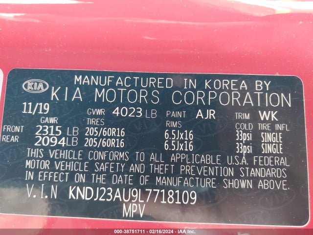 KIA SOUL S 2020 KNDJ23AU9L7718109 Image 9