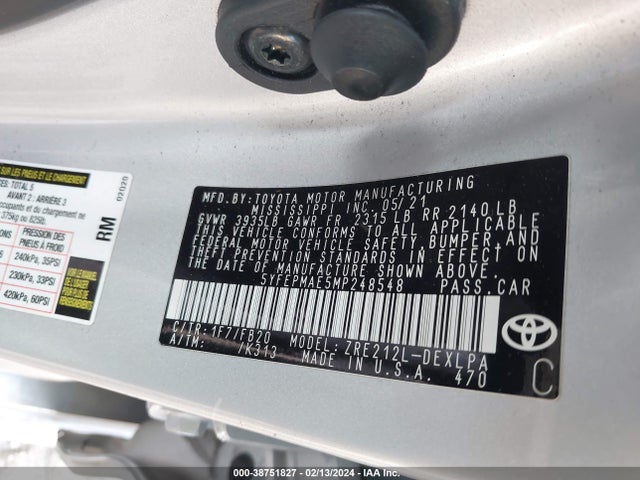 Toyota COROLLA LE 2021 5YFEPMAE5MP248548 Image 9