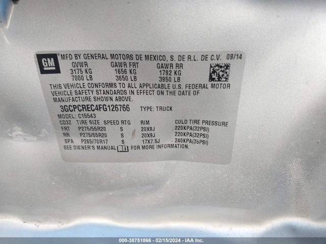 Chevrolet Silverado 1500 1lt 2015 3GCPCREC4FG126766 Image 9