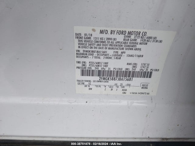 Ford FLEX SE 2018 2FMGK5B87JBA15681 Image 9