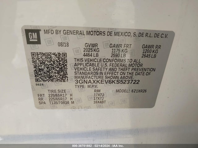 Chevrolet EQUINOX LT 2019 3GNAXKEV6KS523722 Image 9