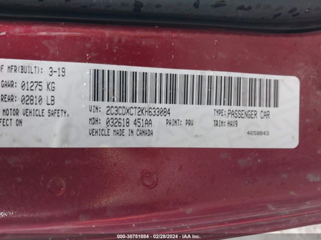 2C3CDXCT2KH633084 Dodge Charger R/t Rwd