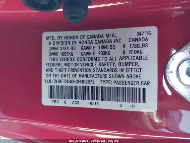 2HGFC4B06GH302972 Honda Civic Lx-p