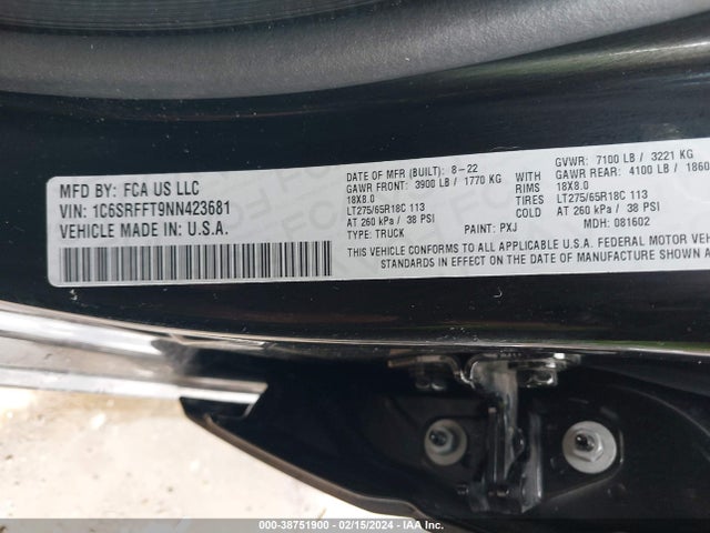 RAM 1500 Big Horn  4x4 5'7 Box 2022 1C6SRFFT9NN423681 Image 9