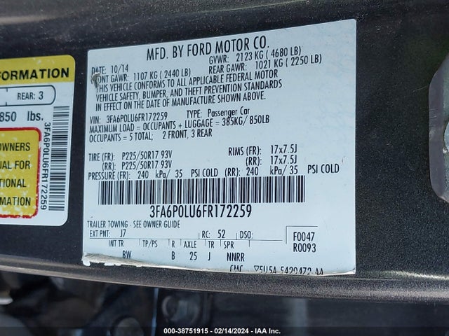 Ford Fusion Hybrid Se 2015 3FA6P0LU6FR172259 Image 9