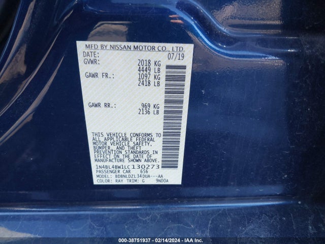 1N4BL4BW1LC130273 Nissan Altima S Intelligent Awd