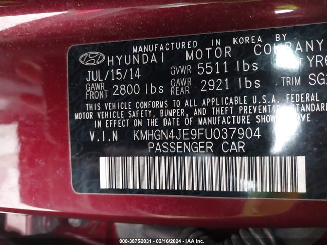 Hyundai Genesis 3.8 2015 KMHGN4JE9FU037904 Image 9