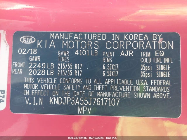 KIA SOUL + 2018 KNDJP3A55J7617107 Image 9