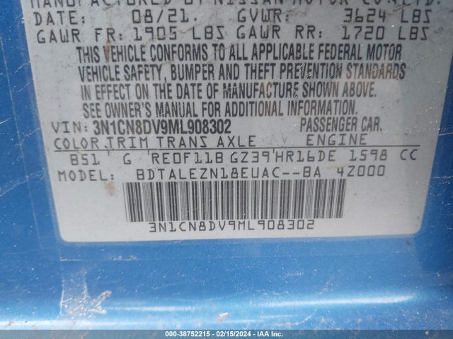 Nissan Versa S Xtronic Cvt 2021 3N1CN8DV9ML908302 Image 9