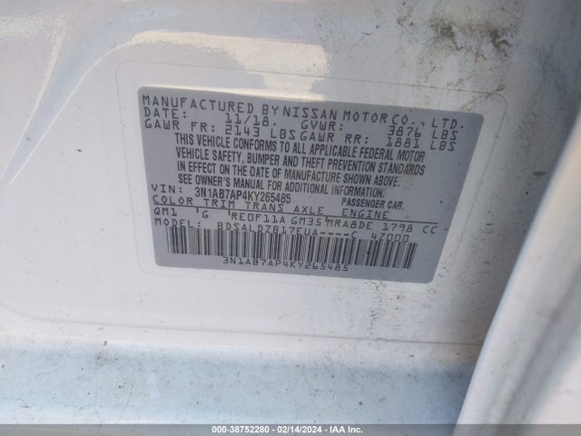 Nissan SENTRA SV 2019 3N1AB7AP4KY265485 Image 9