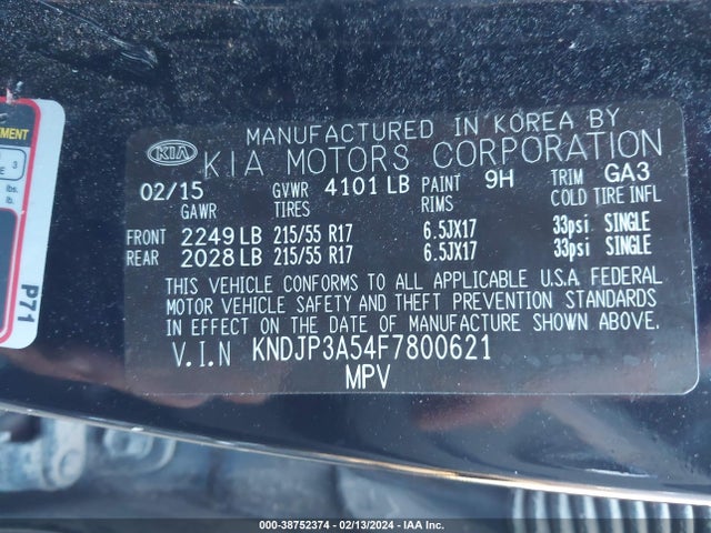 KIA SOUL + 2015 KNDJP3A54F7800621 Image 9