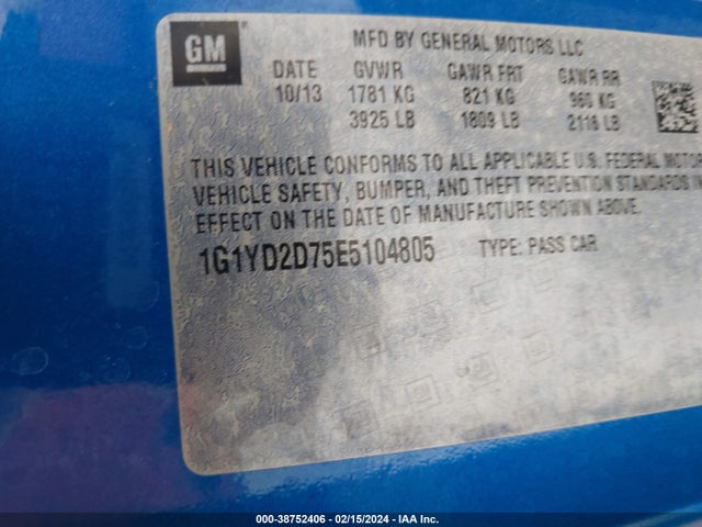 Chevrolet CORVETTE STINGRAY 2014 1G1YD2D75E5104805 Image 9