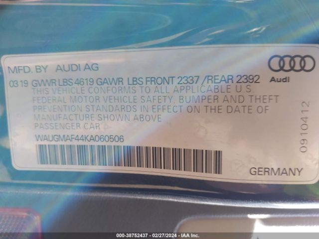 WAUGMAF44KA060506 Audi A4 40 Premium/40 Titanium Premium