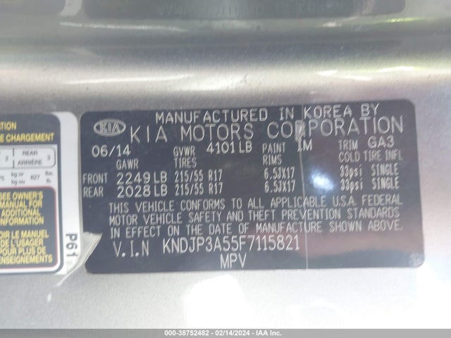 KIA SOUL + 2015 KNDJP3A55F7115821 Image 9