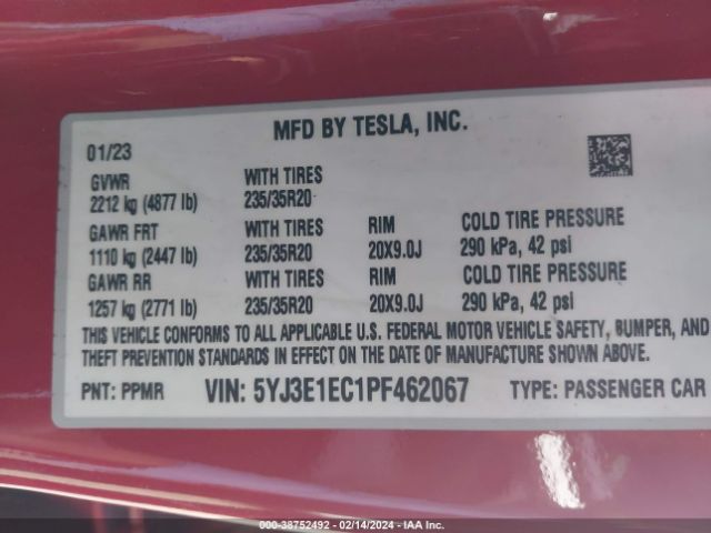 5YJ3E1EC1PF462067 Tesla Model 3 Performance Dual Motor All-wheel Drive