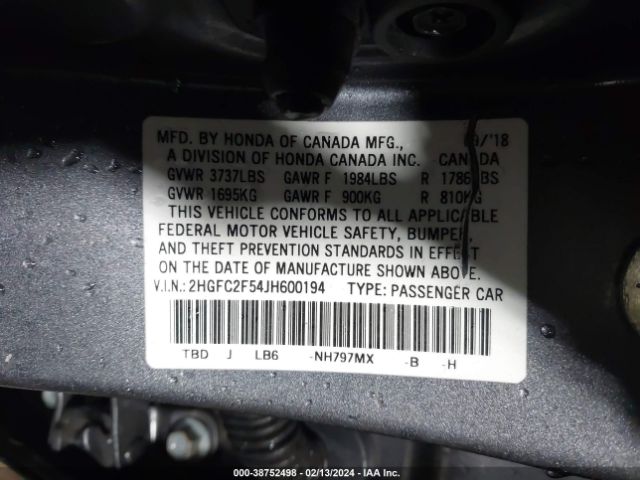 2HGFC2F54JH600194 Honda Civic Lx