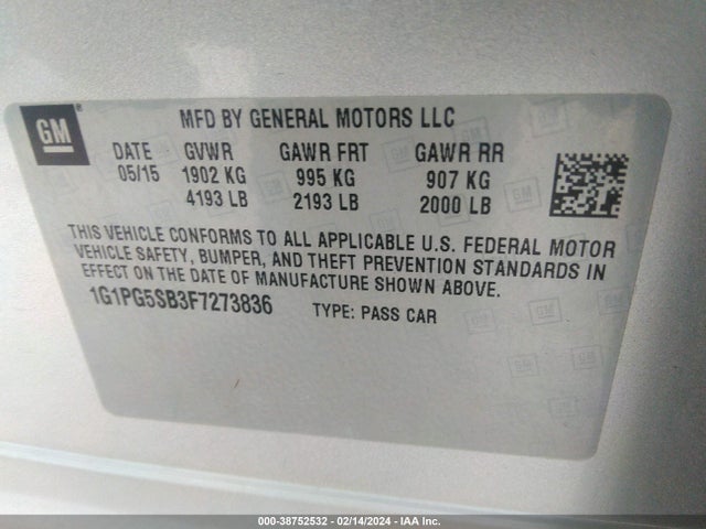Chevrolet CRUZE LTZ 2015 1G1PG5SB3F7273836 Image 9