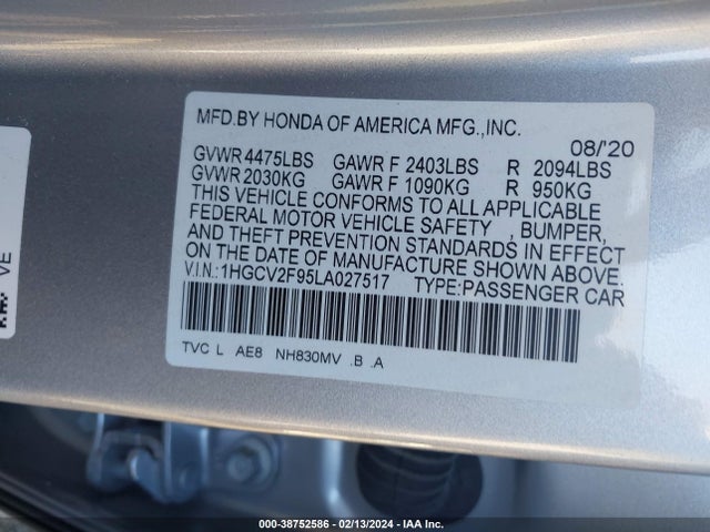 Honda Accord Touring 2020 1HGCV2F95LA027517 Image 9