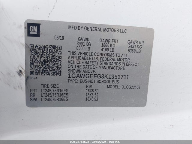 Chevrolet Express 2500 Ls 2019 1GAWGEFG3K1351711 Image 9