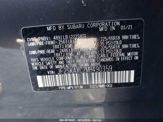 Subaru Forester Touring 2021 JF2SKAXC2MH490359 Image 9