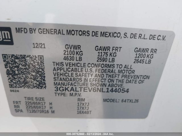 3GKALTEV6NL144054 GMC Terrain Awd Sle